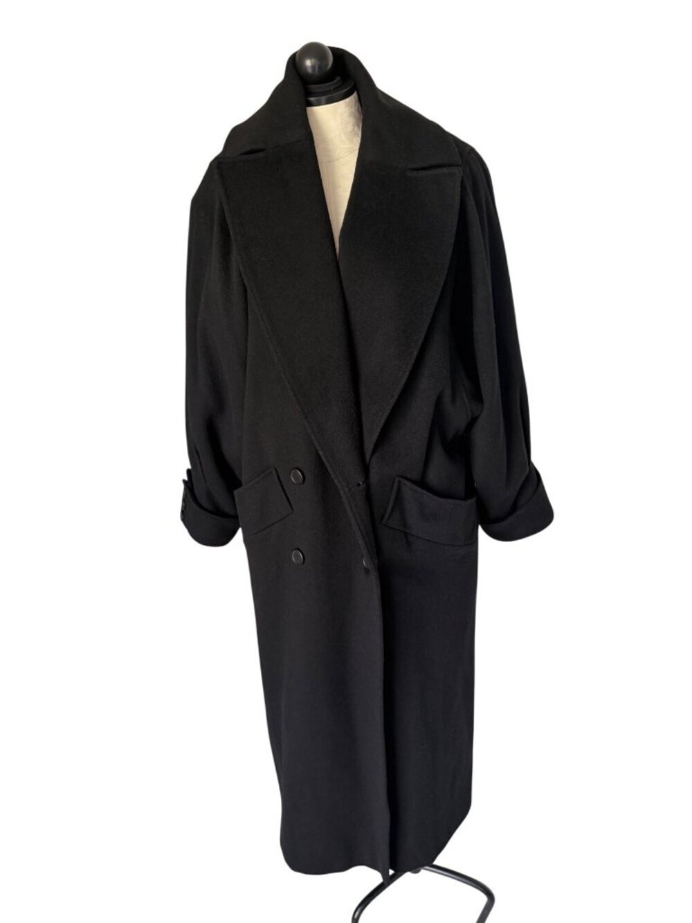 Gemini Womens Dolman Sleeve Statement Collared Long Coat Size M Black Wool Lined